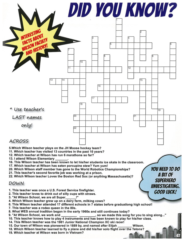 A Fun Crossword Puzzle Is A Great Idea For Your YEARBOOK We Made Ours  - It's Easy To Park Crossword