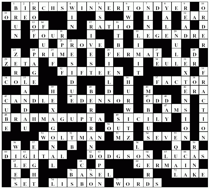 MAA Math Horizons Solution To Nov 2006 Crossword Mathematical  - It's Not As Easy As A B C Crossword