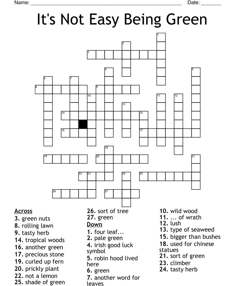 Similar To Shades Of Green Word Search WordMint - It's Not Easy Being Green Crooner Crossword