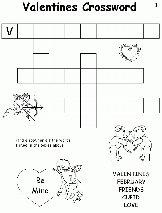 Valentines Crossword - Kindergarten Easy Valentine Crossword Puzzle