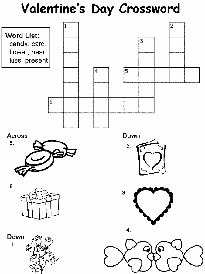 Easy Crosswords For Kids To Print Activity Shelter - Kindergarten Easy Valentine Crossword Puzzle