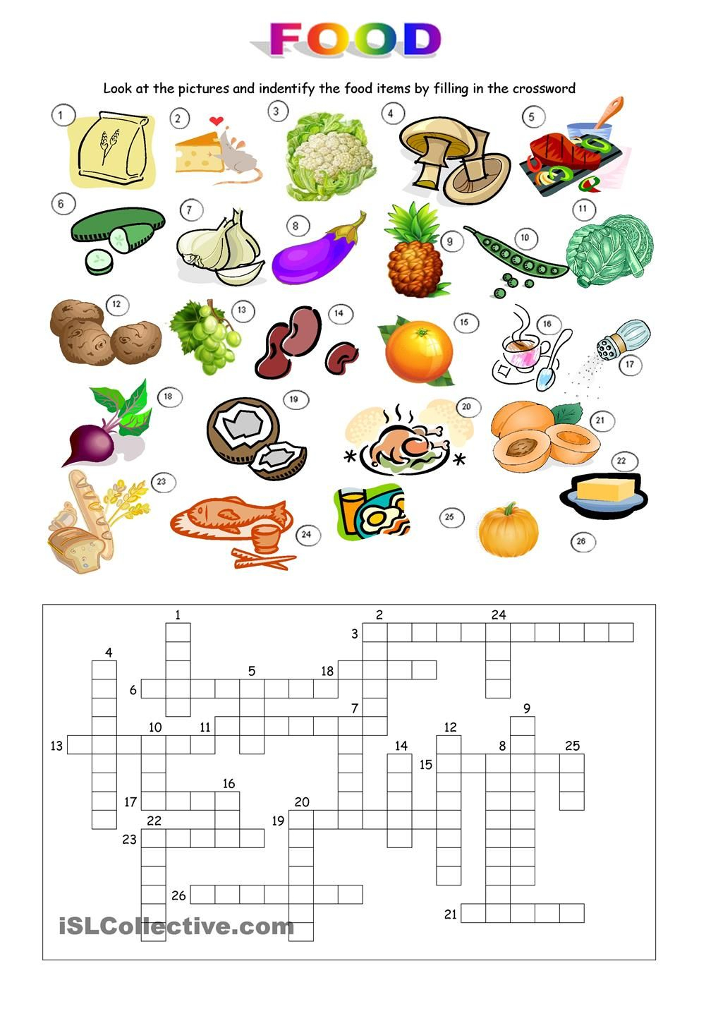 Food Crossword Crossword Worksheets Vocabulary - Like An Easy Meal Crossword