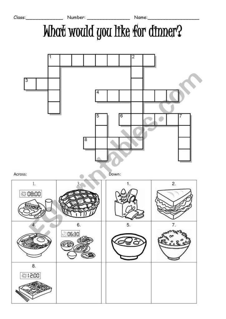 Food meals crossword ESL Worksheet By Cokelight7226 - Like An Easy Meal Crossword