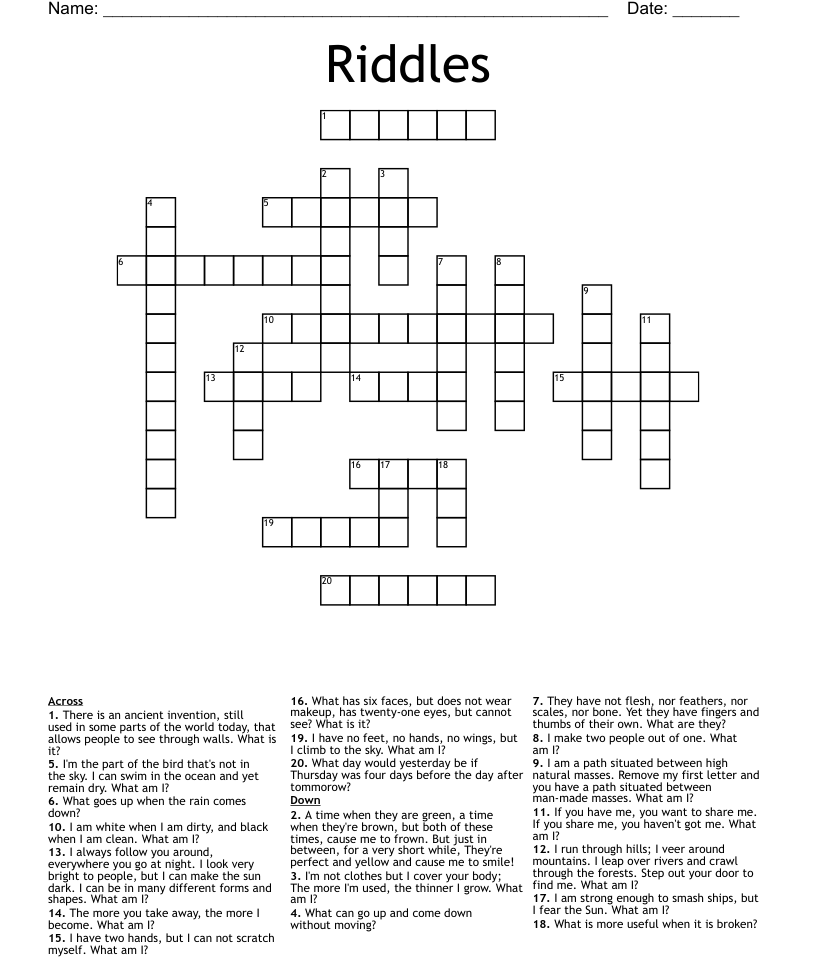 Riddles Crossword WordMint - Like Easy Riddles Crossword