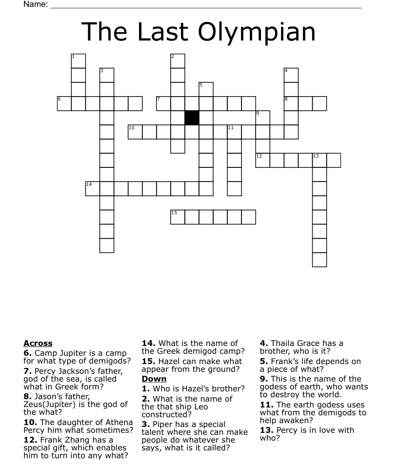 The Last Olympian Crossword WordMint - Lost Easy Win Crossword