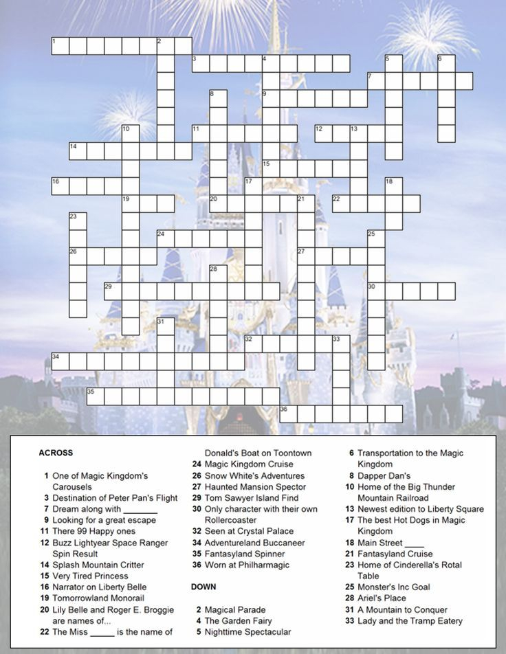 Magic Kingdome Crossword Puzzle Disney Activities Disney Games  - Magic Themed Easy Crossword Puzzle