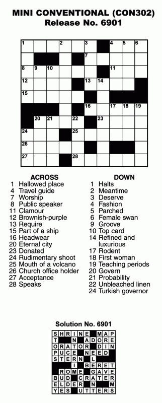 Mini Conventional Crossword 10x10 - Mini Crosswords Easy