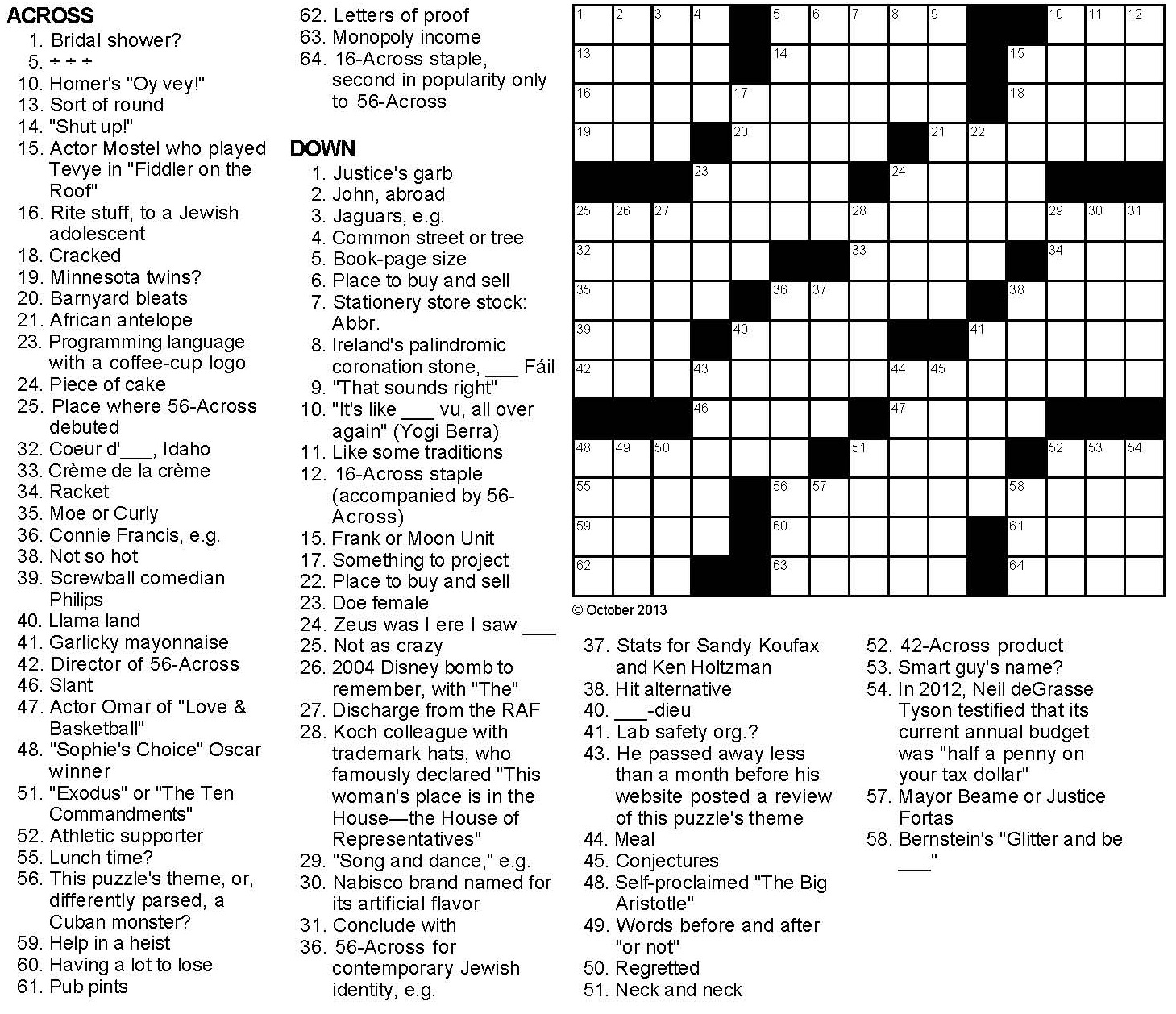 The Old Song And Dance Crossword Puzzle - Musical With The Song Easy To Be Hard Crossword