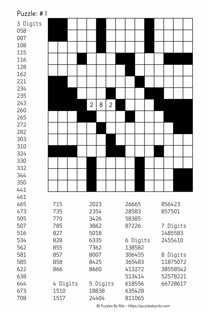 Free Downloadable Number Fill In Puzzle 001 Get Yours Now Fill  - Not As Easy To Find Crossword