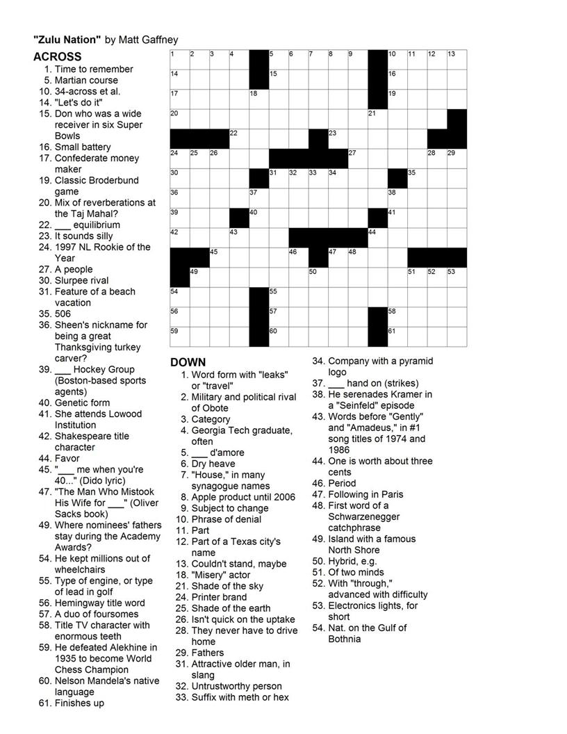 July 2010 Matt Gaffney s Weekly Crossword Contest Page 3 - Not Easy Opportunity Crossword Clue