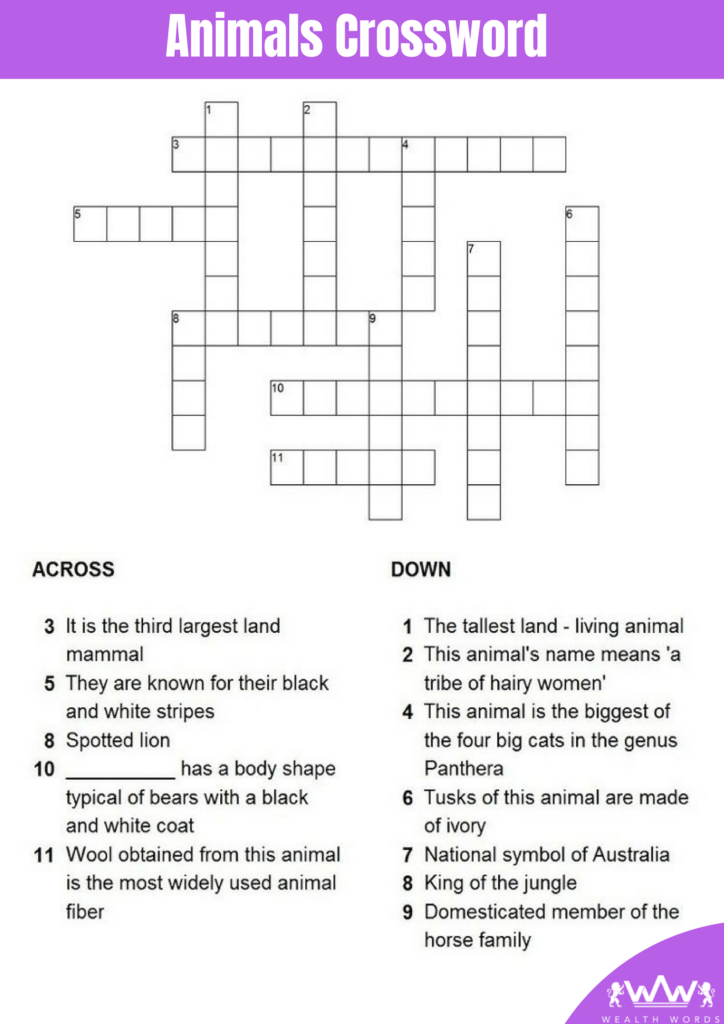 Sunday Puzzle Solve This Animals Crossword Puzzle  - One With An Easy Life Crossword