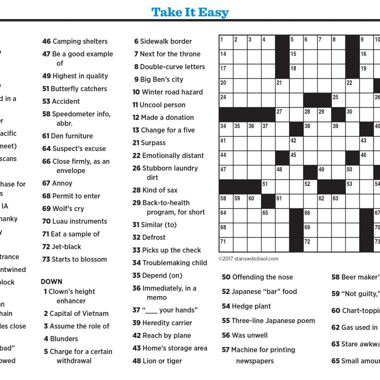 Crossword Puzzles Archives Hamodia - Out Take It Easy Crossword