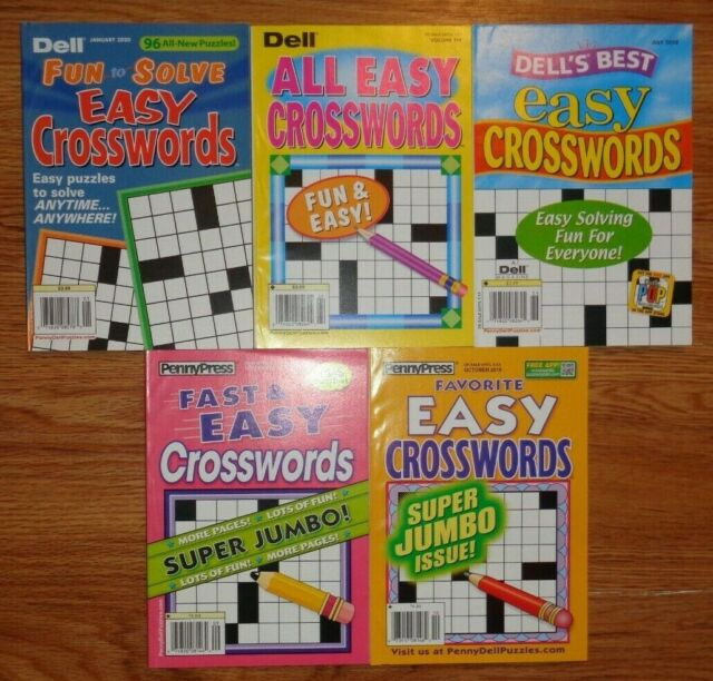 Lot Of 5 Dell Penny Press Crossword Puzzle Books Fast Easy Fun Jumbo  - Penny Press Easy Crossword Puzzles