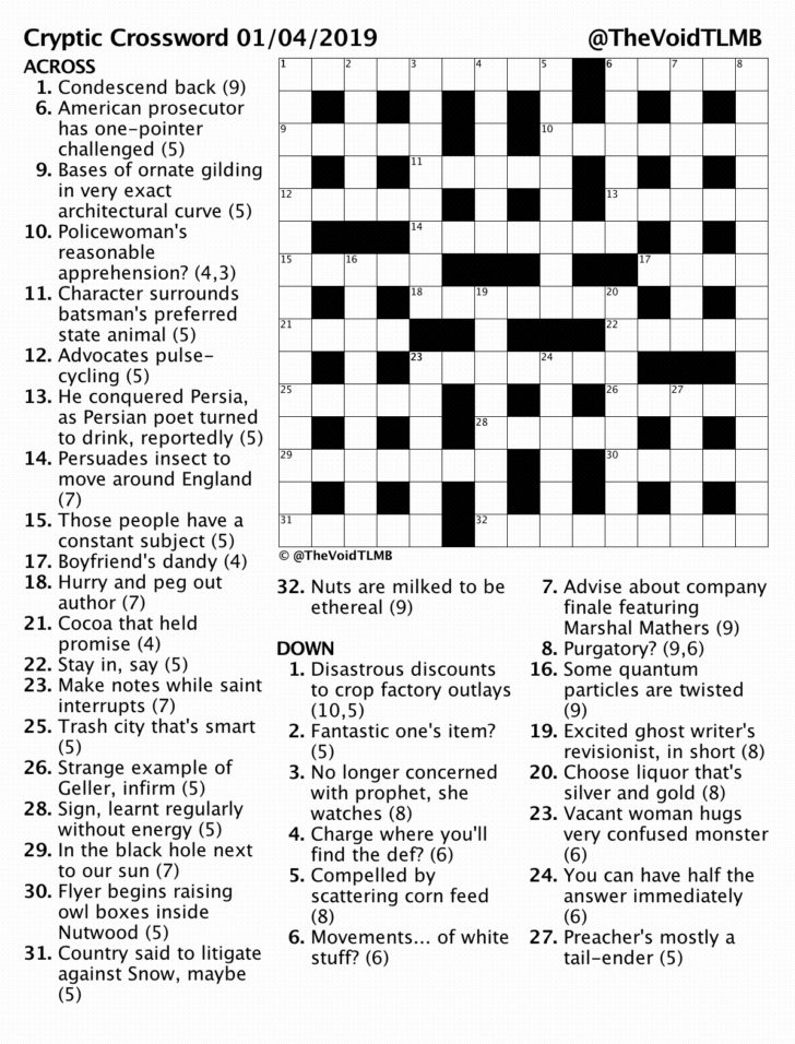 Cryptic Crossword April 2019 TLMB Printable Crossword Puzzles Online - Play Online Cryptic Crosswords Online Easy