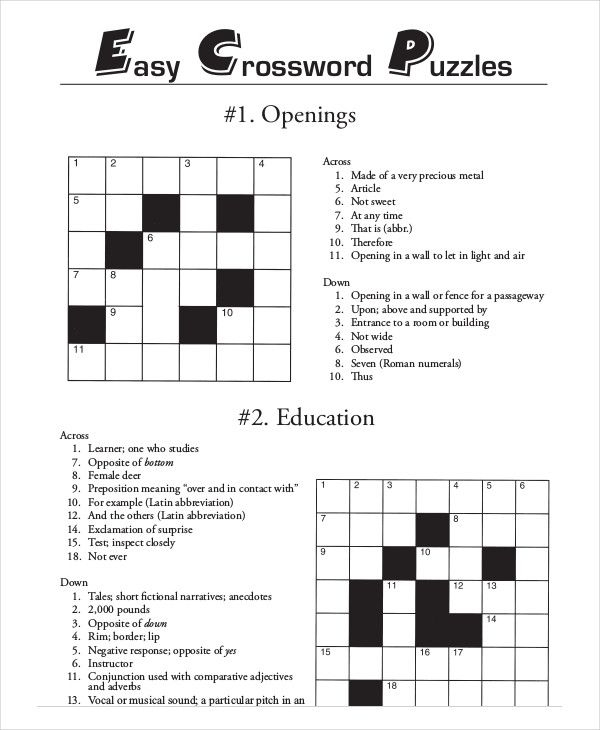 Free Easy Crossword Puzzles For Seniors Libertypark - Quick Easy Crosswords
