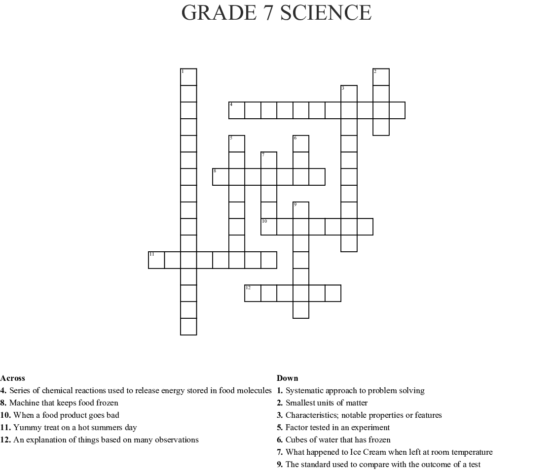 Easy Science Crossword Puzzles Printable Crossword Quiz - Science Crosswords Easy