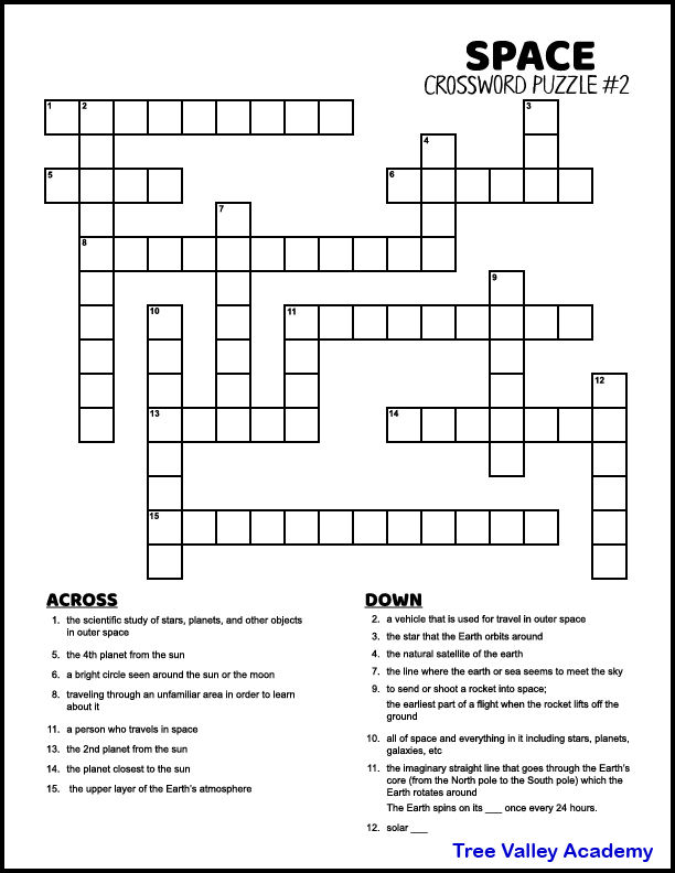 Space Themed Crossword Puzzles Grades 5 6 - Slow Easy Pace Crossword