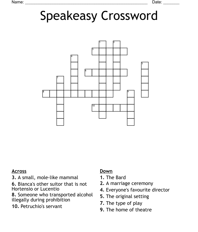 Speakeasy Crossword WordMint - Speak Easy Liquor Crossword