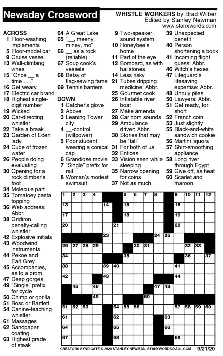 Stan Newman #39 s Easy Crossword Easycrosswordpuzzlesprintable com Stan Newman #39 s Easy Crossword Easycrosswordpuzzlesprintable com