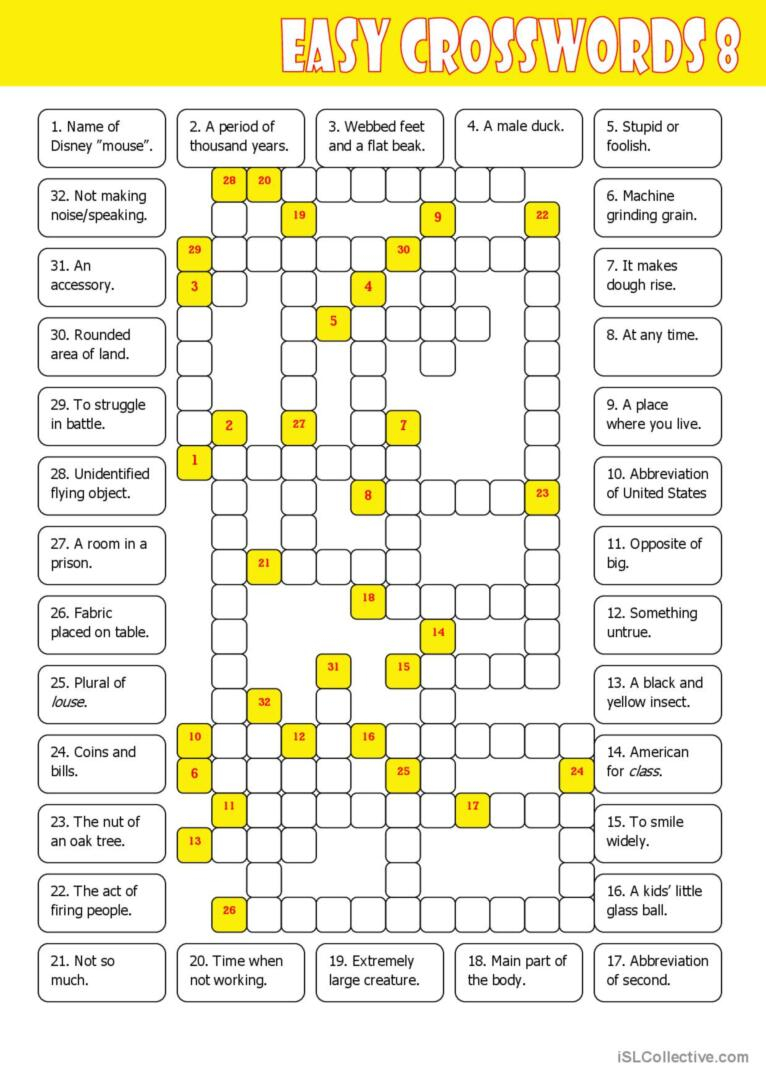 Easy Crosswords 8 Warmer Filler English ESL Worksheets Pdf Doc - Summary Of An Easy Negotiation Crossword