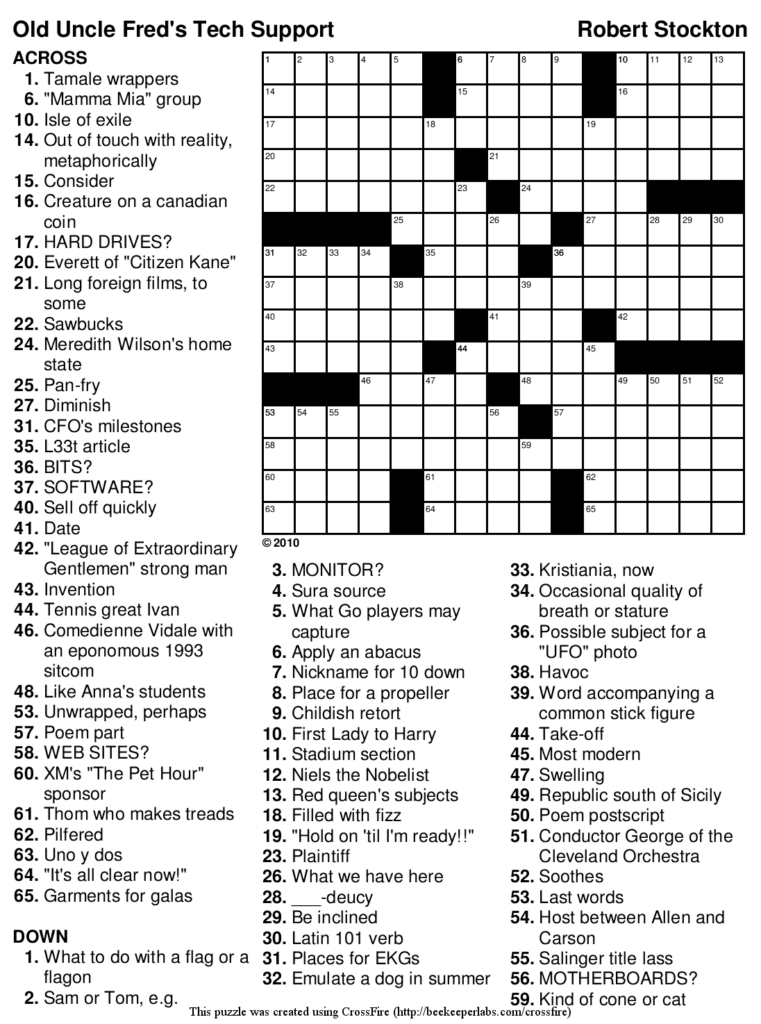 Beekeeper Crosswords Blog Archive Puzzle 133 Old Uncle Fred s  - Take It Easy 2 Words Crossword