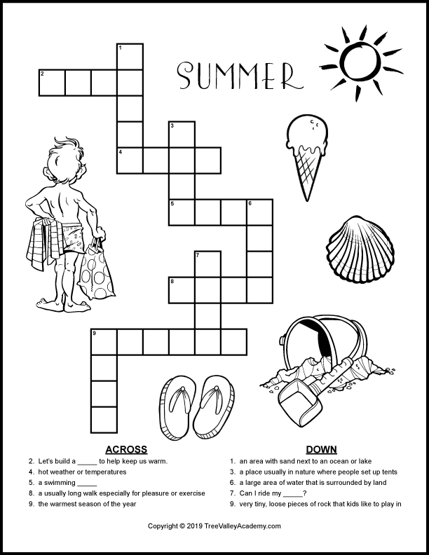 Summer Crossword Puzzles For Kids Word Puzzles For Kids Free  - Talk Or Easy Listening Crossword