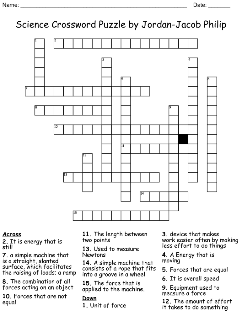 Science Crossword Puzzle By Jordan Jacob Philip WordMint - Things Making It Easier To Endure Crossword