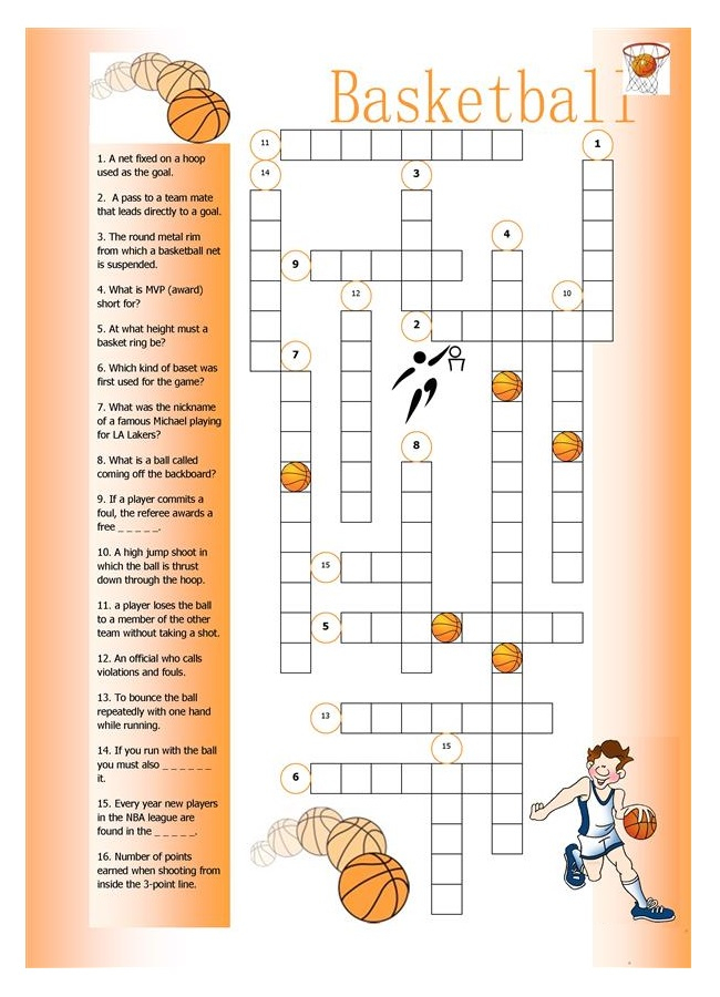 Fun Printable Basketball Crossword Puzzles 101 Activity - Tip Easy Basket Crossword