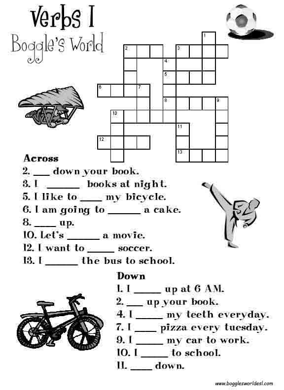 Crosswords For ESL Crossword Word Family Worksheets English  - Verb In Easy Reader Book Crossword