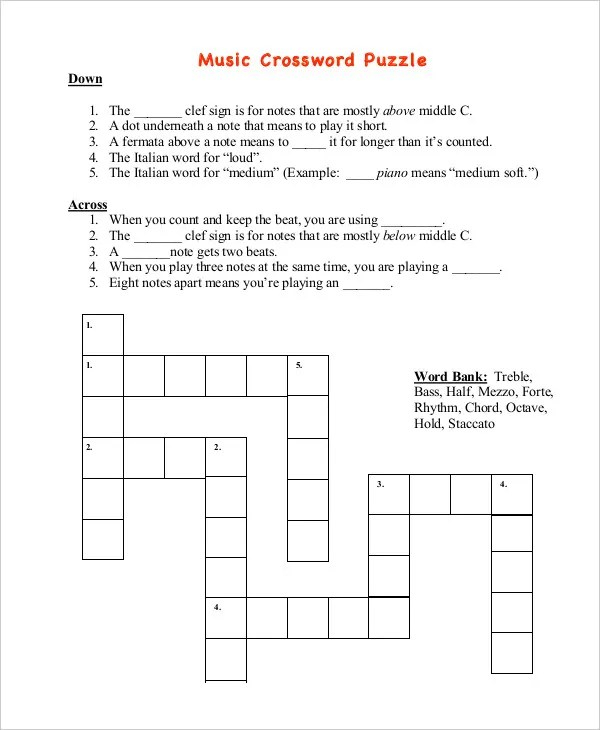 Musical Crossword Puzzles Printable - What Easy And Breezy Do Crossword Clue