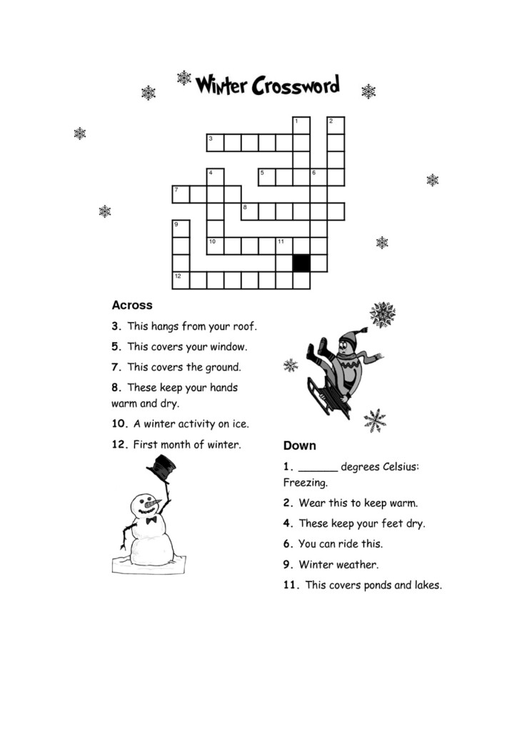 Printable Crosswords Puzzles Kids Activity Shelter - Winter Crossword Easy