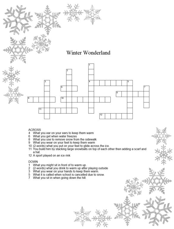 Printable Winter Crossword Puzzle That After School Life - Winter Crossword Easy
