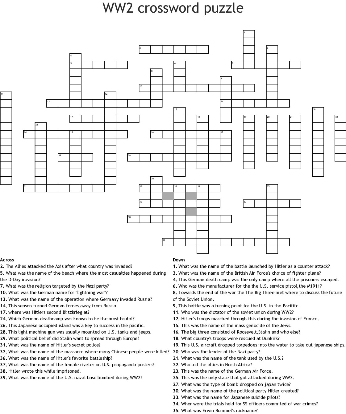 WW2 Crossword Puzzle WordMint - Ww2 Easy Crossword Puzzles