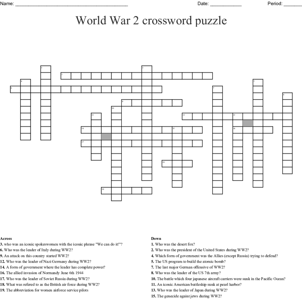 World War 2 Crossword Puzzle WordMint - Ww2 Easy Crossword Puzzles